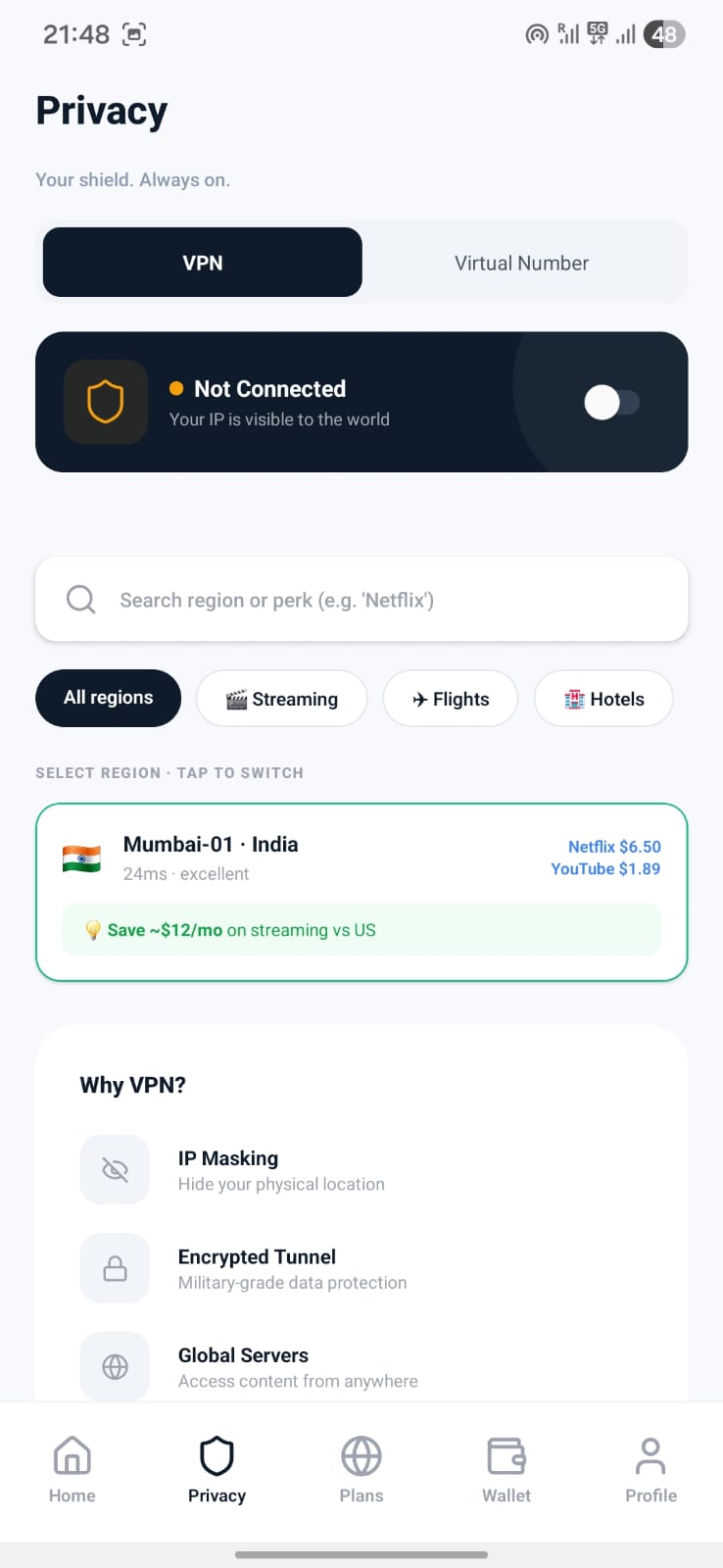 GeSIM app — VPN with regional streaming perks